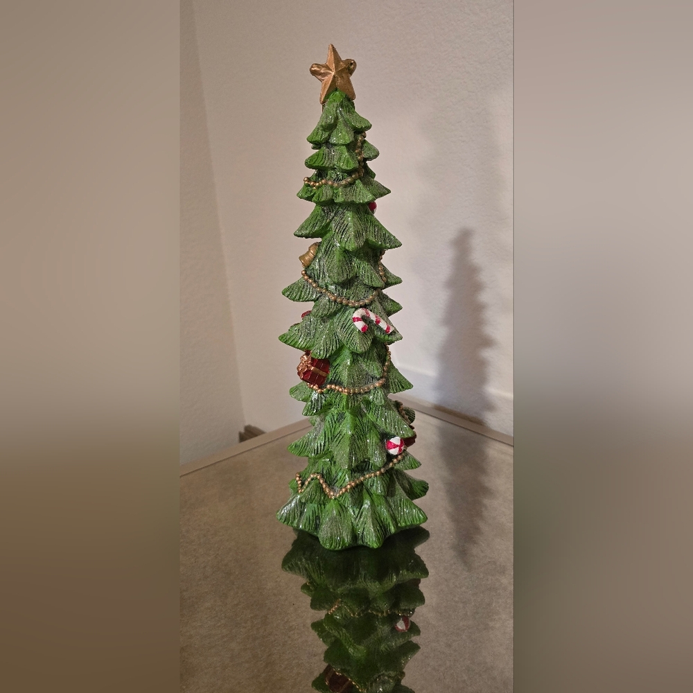 Festive Green Christmas Tree Figurine with Gold Accents - Picture 4 of 8
